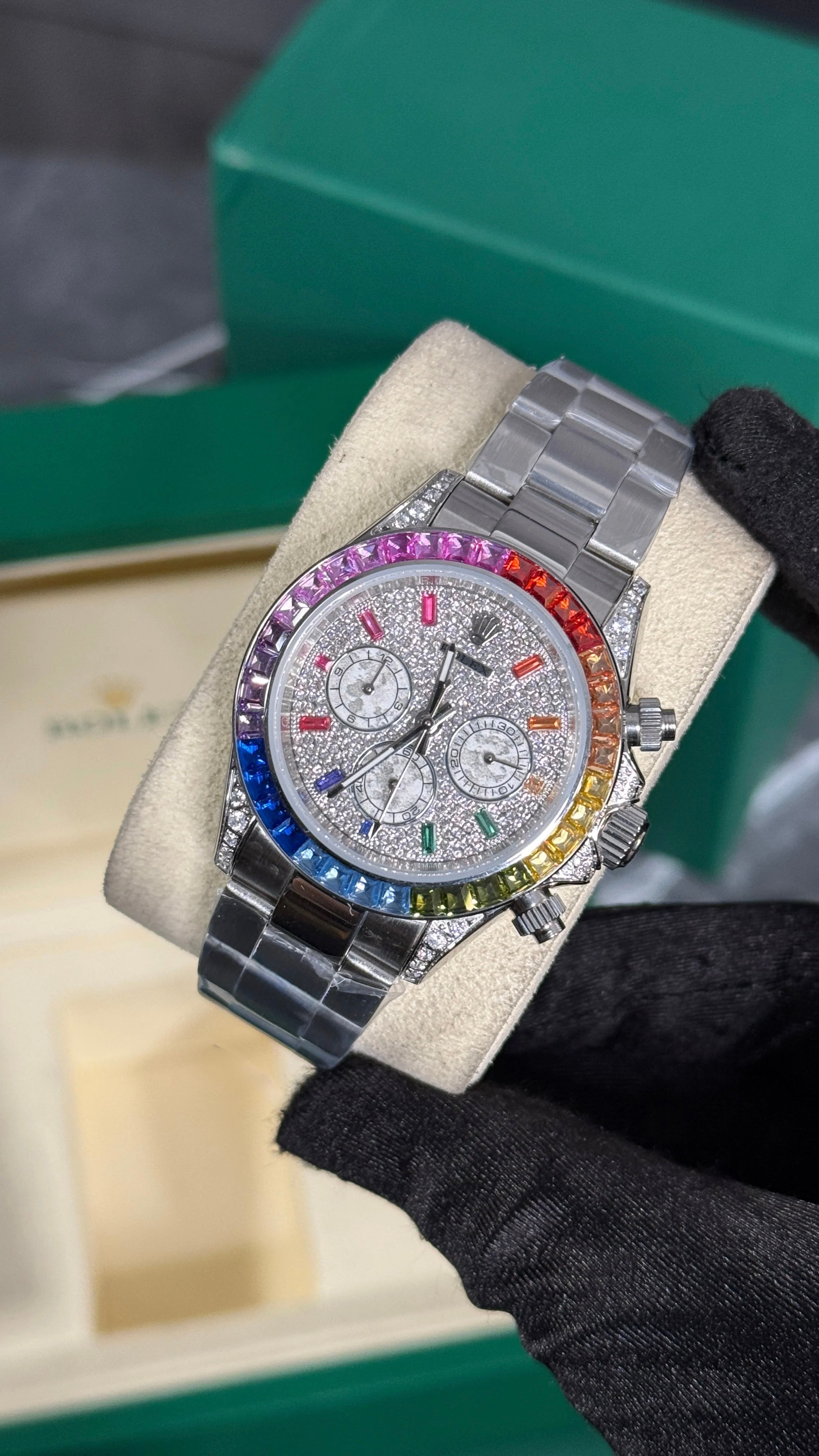 RLX DAYTONA RAINBOW PLATA / DIAMANTES